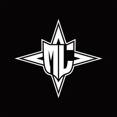 ML Logo monogram with four direction arrows design template