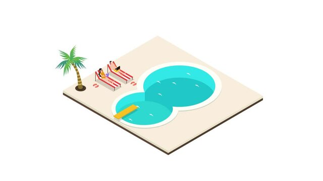Happy couple relaxing near the swimming pool