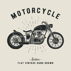 Vintage motorcycle vector hand drawn illustration. Bobber style. - obrazy, fototapety, plakaty