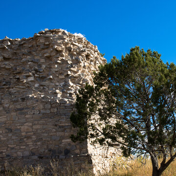 Closeup of a corner of the ruins of Gran Quivira Mission church at Salinas Pueblo Missions National Monument in New Mexico