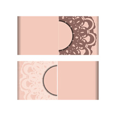 Greeting card in pink color with an abstract pattern prepared for printing.