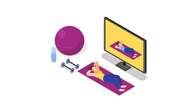 Woman doing gymnastic while watching on monitor