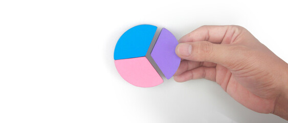 Business connecting piece of multi colored pie wood chart