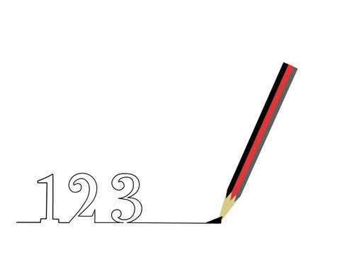 One line drawing style numbers 123 isolate on white background.copy space for your text.