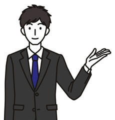 紹介するスーツを着た20代・30代男性