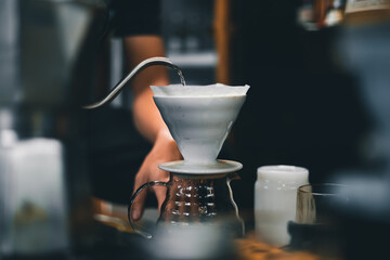 Drip coffee on a table in a coffee shop