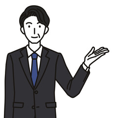 紹介する中年男性社員
