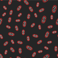 Line Virtual reality glasses icon isolated seamless pattern on black background. Stereoscopic 3d vr mask. Optical head mounted display. Vector