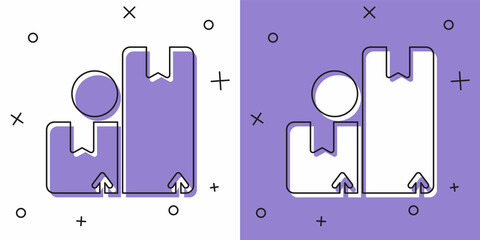 Set Carton cardboard box icon isolated on white and purple background. Box, package, parcel sign. Delivery and packaging. Vector