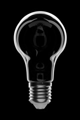 Clear filament bulb on black. 3D rendering illustration.
