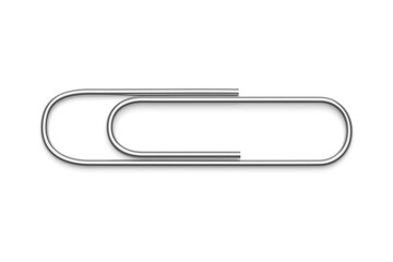 Silver paper clip isolated on white. 3D rendering.
