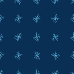 Hand Drawn Snowflakes Christmas Seamless Pattern. Subtle Flying Snow Flakes on chalk snowflakes Background. Admirable chalk handdrawn snow overlay. Quaint holiday season decoration.