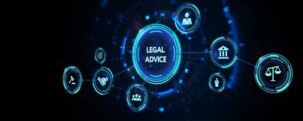 Business, Technology, Internet and network concept. Labor law, Lawyer, Attorney at law, Legal advice concept on virtual screen. 3d illustration