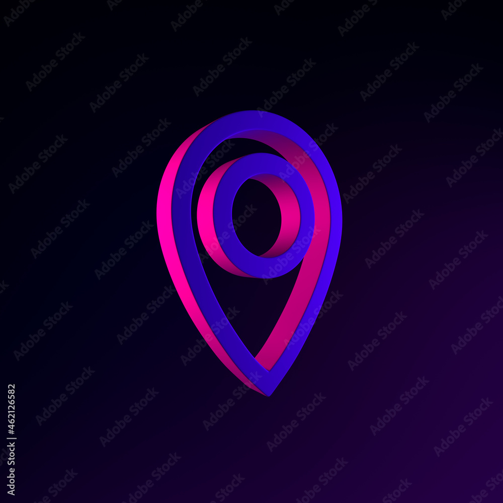 Poster location neon symbol linear outline icon. 3d rendering ui ux interface element. dark glowing symbol.