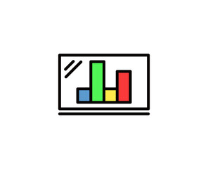 Line Graph computer icon isolated on white background. Outline symbol for website design, mobile Graph computer, ui. Arm pictogram. Vector illustration, editorial stroсk. 