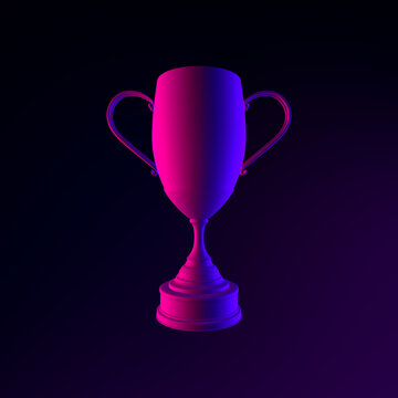 Winner Neon Trophy Icon. 3d Rendering Ui Ux Interface Element. Dark Glowing Symbol.