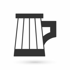 Grey Wooden beer mug icon isolated on white background. Vector