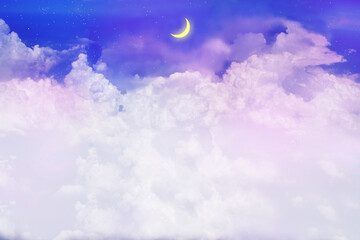 Naklejka na ściany i meble 夜空に浮かぶ新月と雲