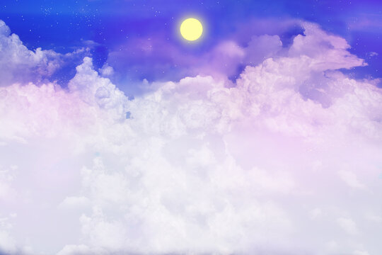 夜空に浮かぶ満月と雲