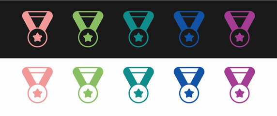 Set Medal icon isolated on black and white background. Winner symbol. Vector