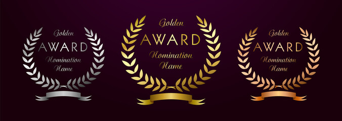 Awards set creative concept. Isolated abstract graphic design template. Elegant nominee icons. First 1st, second, third places shiny symbols. Luxury congratulating frames. Celebrating decorative cups.