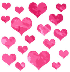 White background with pink hearts of different sizes