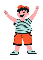 Toddler kid dancing and smiling, stretching hands