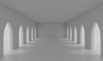 sunlight in the white studio room.3d rendering.