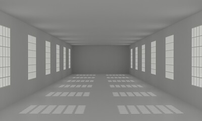 sunlight in the white studio room.3d rendering.