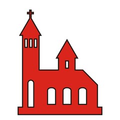 church, red silhouette, isolated vector icon
