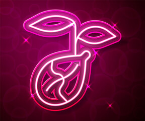 Glowing neon line Sprout icon isolated on red background. Seed and seedling. Leaves sign. Leaf nature. Vector