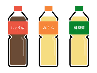 シンプルな醤油・みりん・料理酒（日本語ラベル）