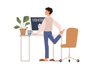 Office or freelance worker does sport exercise flat vector illustration isolated.