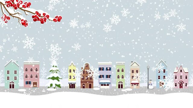 Seamless loop file - Snowing townscape motion background