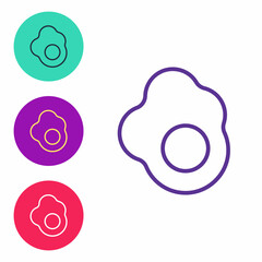 Set line Scrambled egg icon isolated on white background. Home cooked food, fried egg, healthy breakfast, omelet icon. Set icons colorful. Vector