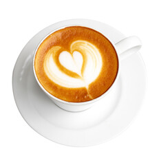 hot latte in ceramic cup on white background
