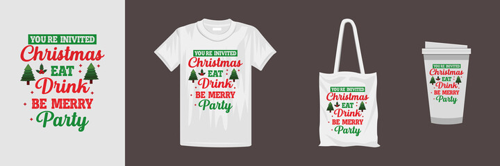 Merry Christmas design for different clothes and accessories products. Creative typography t-shirt design.