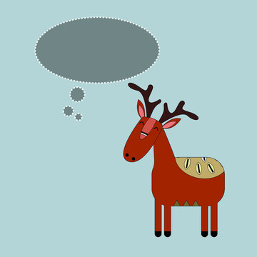 Cute graphic cartoon deer with message  on gray isolated background. greeting card illustration.