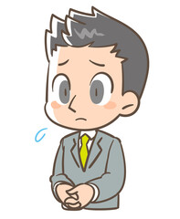 申し訳なさそうに悲しむ男の人