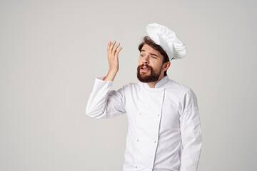 bearded man chef kitchen Job hand gestures isolated background