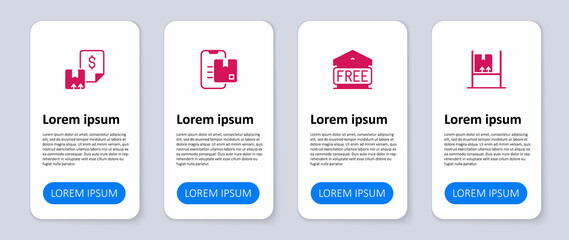 Set Warehouse interior with boxes, Free storage, Document tracking marker and Waybill. Business infographic template. Vector