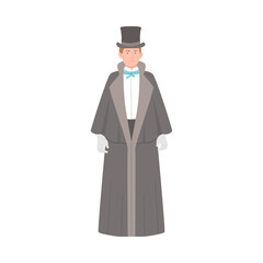 Man in historical costume of 19th century. Victorian fashion cartoon vector illustration