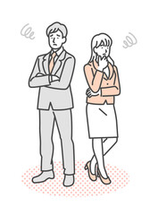 困っている男女のビジネスパーソン全身