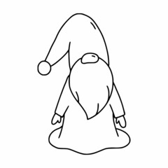 Cute Christmas dwarf doodle style. Coloring book for kids. Wizard with beard in robe and hat.