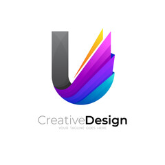 U logo and 3d colorful design, modern icons