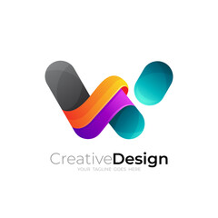 Symbol W logo vector, 3d colorful design