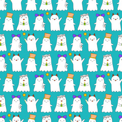 Cute seamless Halloween pattern with funny little ghosts
