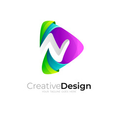 Letter N logo with play design combination, 3d style