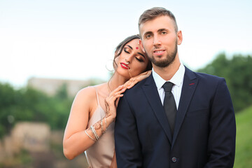 Beautiful Indian wedding couple outdoors