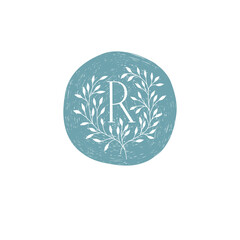 Vector Hand Drawn floral R monogram. Graphic elegant logo with letter R.